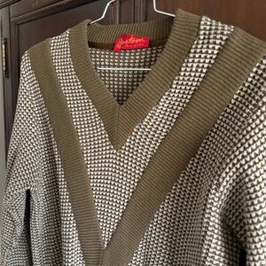 Vintage 40s-50s Jantzen Brown Wool V-Panel Sweater Made in USA Large